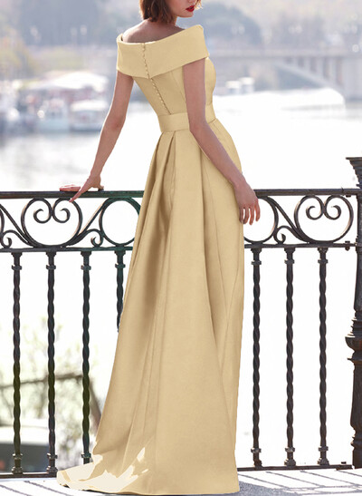 A-Line Off-The-Shoulder Satin Mother Of The Bride Dresses With Cascading Ruffles