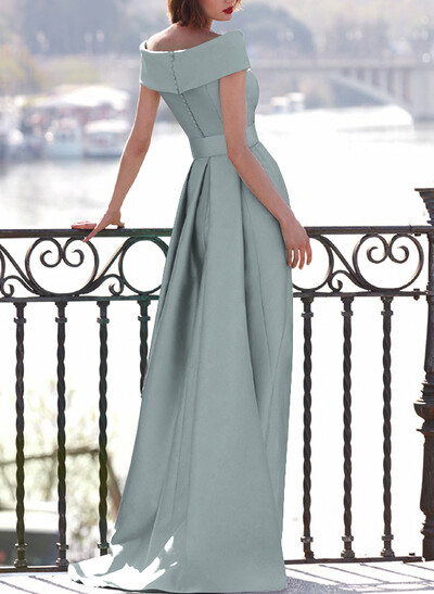A-Line Off-The-Shoulder Satin Mother Of The Bride Dresses With Cascading Ruffles