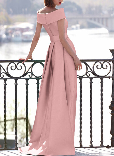 A-Line Off-The-Shoulder Satin Mother Of The Bride Dresses With Cascading Ruffles