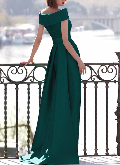 A-Line Off-The-Shoulder Satin Mother Of The Bride Dresses With Cascading Ruffles