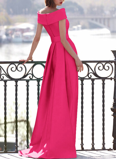 A-Line Off-The-Shoulder Satin Mother Of The Bride Dresses With Cascading Ruffles