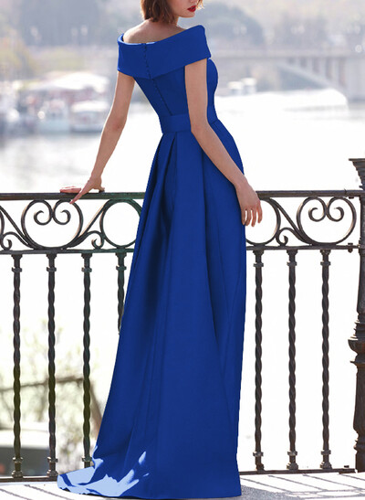 A-Line Off-The-Shoulder Satin Mother Of The Bride Dresses With Cascading Ruffles
