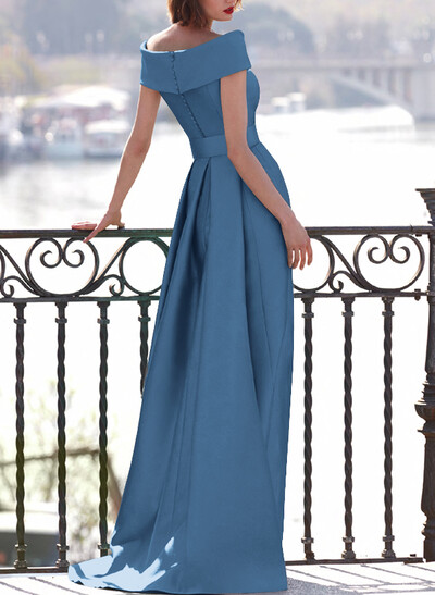 A-Line Off-The-Shoulder Satin Mother Of The Bride Dresses With Cascading Ruffles