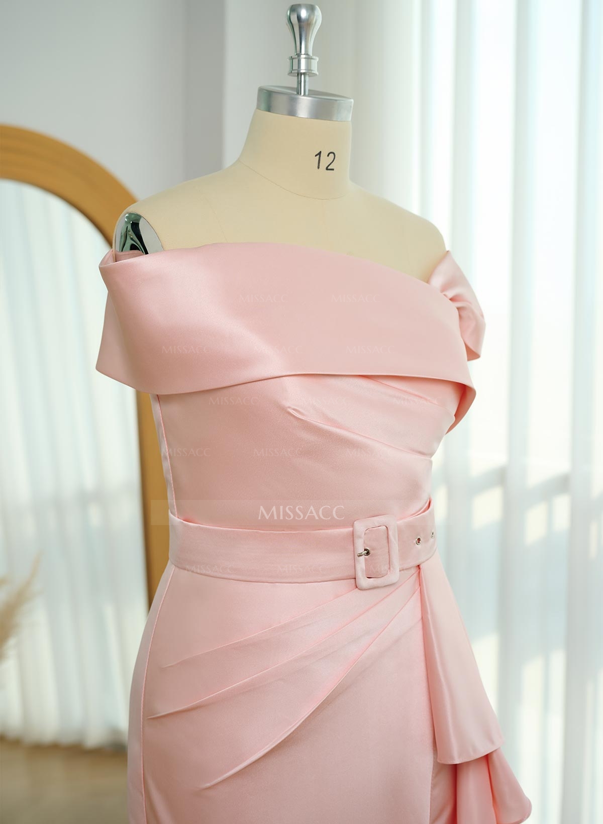 A-Line Off-The-Shoulder Satin Mother Of The Bride Dresses With Cascading Ruffles