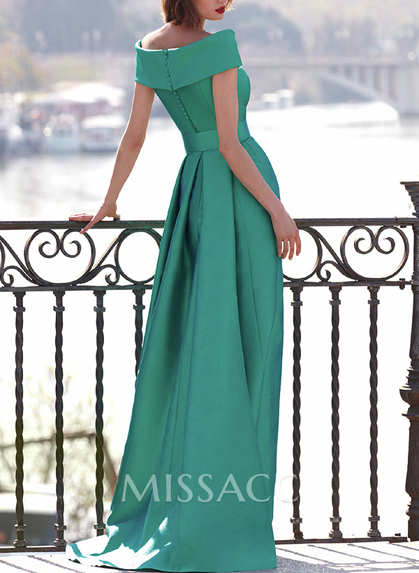 A-Line Off-The-Shoulder Satin Mother Of The Bride Dresses With Cascading Ruffles