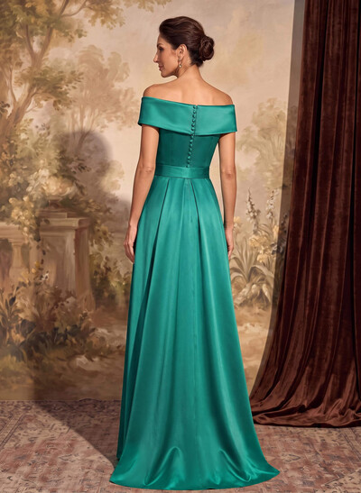 A-Line Off-The-Shoulder Satin Mother Of The Bride Dresses With Cascading Ruffles
