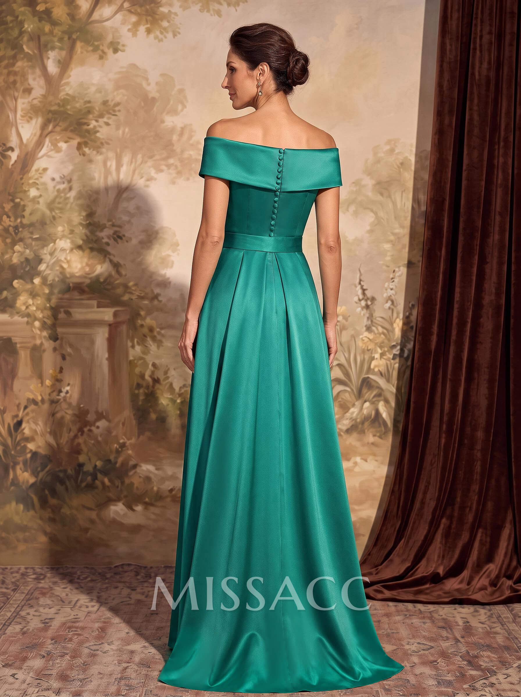 A-Line Off-The-Shoulder Satin Mother Of The Bride Dresses With Cascading Ruffles