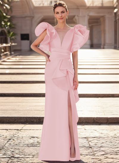 Trumpet/Mermaid V-Neck Satin Mother Of The Bride Dresses With Cascading Ruffles
