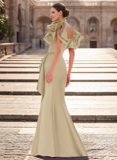 Trumpet/Mermaid V-Neck Satin Mother Of The Bride Dresses With Cascading Ruffles