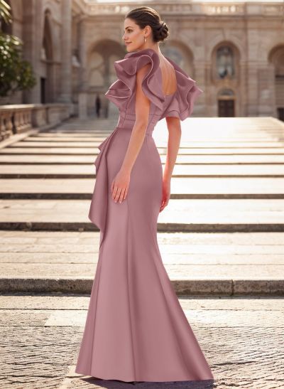 Trumpet/Mermaid V-Neck Satin Mother Of The Bride Dresses With Cascading Ruffles