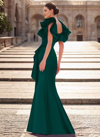 Trumpet/Mermaid V-Neck Satin Mother Of The Bride Dresses With Cascading Ruffles