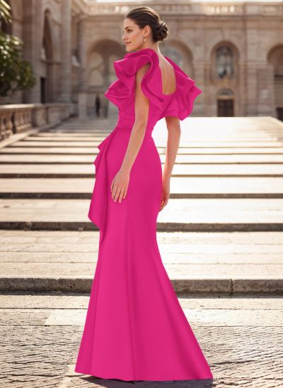 Trumpet/Mermaid V-Neck Satin Mother Of The Bride Dresses With Cascading Ruffles