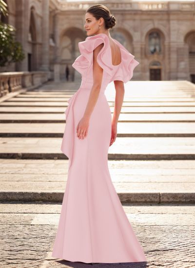 Trumpet/Mermaid V-Neck Satin Mother Of The Bride Dresses With Cascading Ruffles