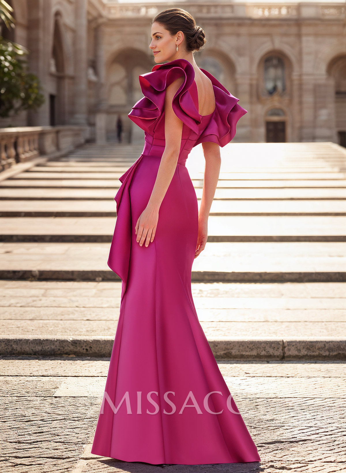 Trumpet/Mermaid V-Neck Satin Mother Of The Bride Dresses With Cascading Ruffles Trumpet/Mermaid V-Neck Satin Mother Of The Bride Dresses With Cascading Ruffles