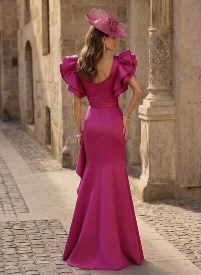 Trumpet/Mermaid V-Neck Satin Mother Of The Bride Dresses With Cascading Ruffles