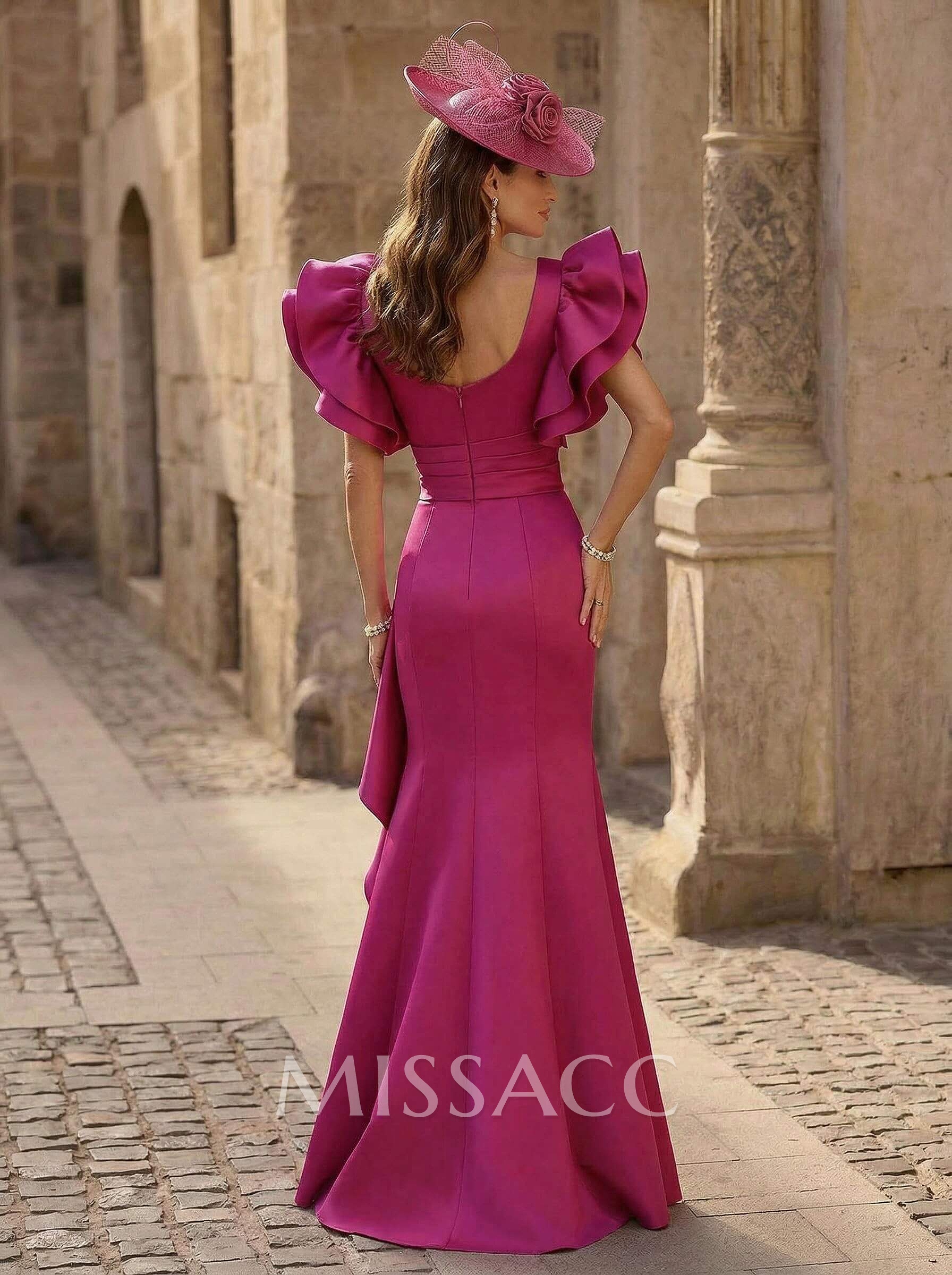 Trumpet/Mermaid V-Neck Satin Mother Of The Bride Dresses With Cascading Ruffles Trumpet/Mermaid V-Neck Satin Mother Of The Bride Dresses With Cascading Ruffles