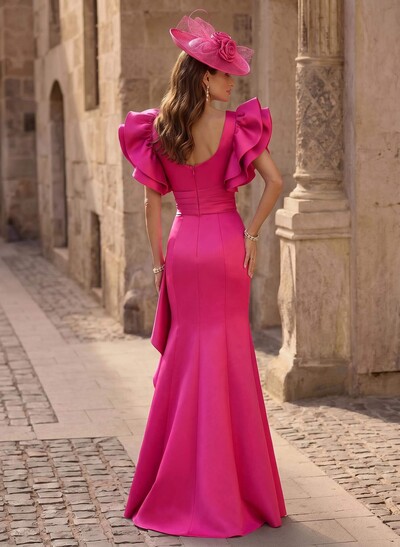 Trumpet/Mermaid V-Neck Satin Mother Of The Bride Dresses With Cascading Ruffles