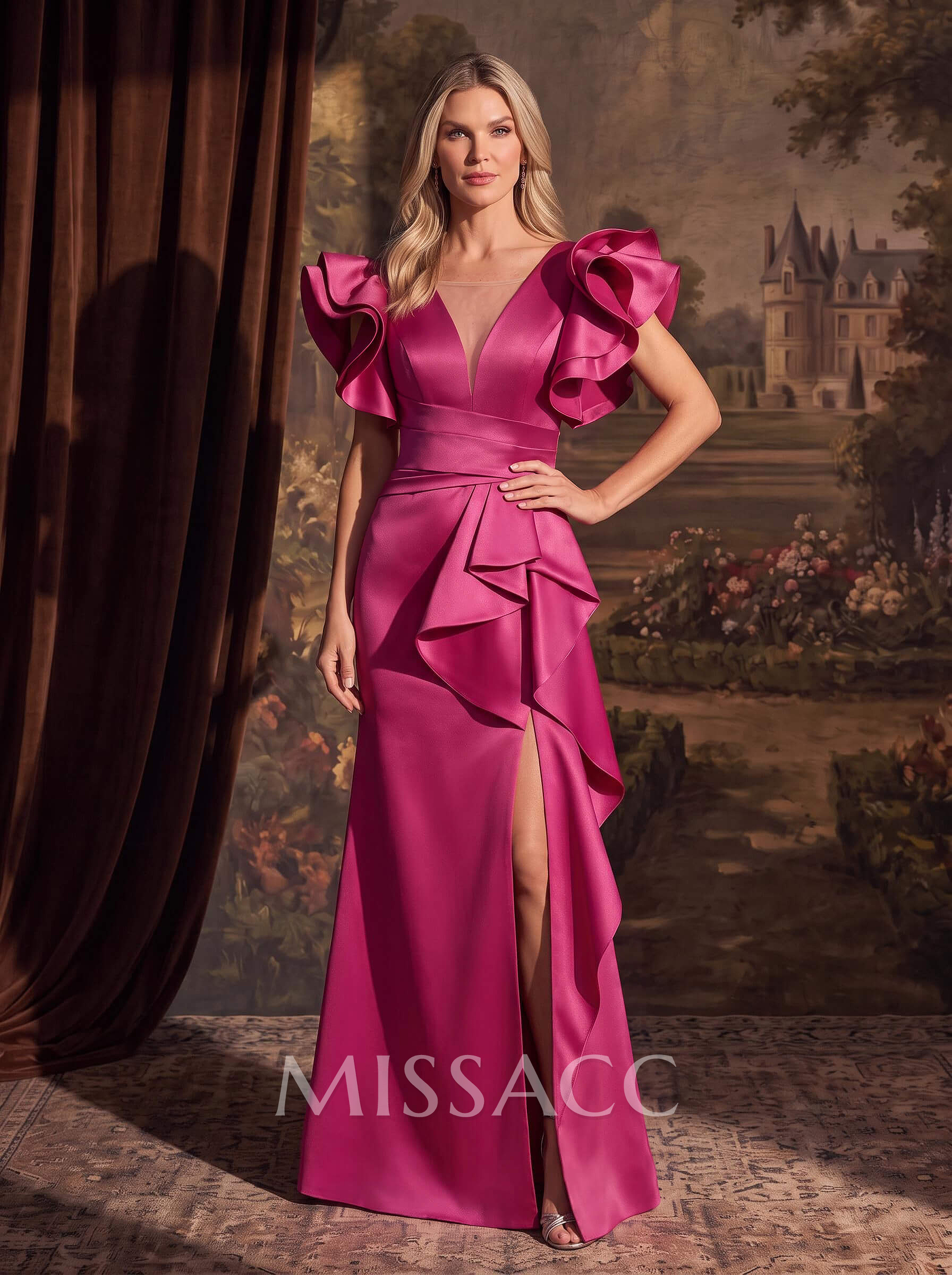 Trumpet/Mermaid V-Neck Satin Mother Of The Bride Dresses With Cascading Ruffles Trumpet/Mermaid V-Neck Satin Mother Of The Bride Dresses With Cascading Ruffles