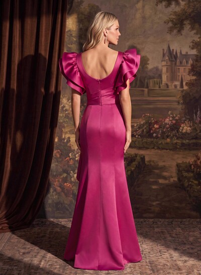 Trumpet/Mermaid V-Neck Satin Mother Of The Bride Dresses With Cascading Ruffles