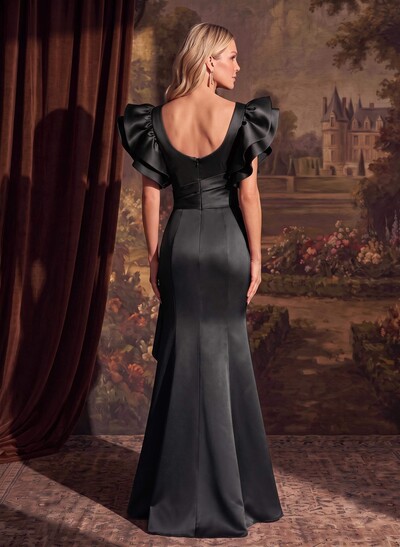 Trumpet/Mermaid V-Neck Satin Mother Of The Bride Dresses With Cascading Ruffles
