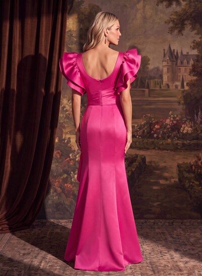 Trumpet/Mermaid V-Neck Satin Mother Of The Bride Dresses With Cascading Ruffles