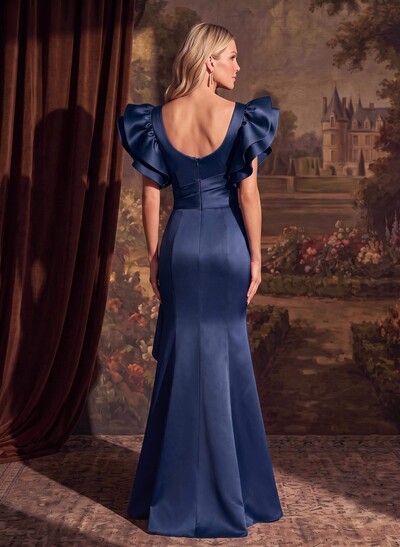 Trumpet/Mermaid V-Neck Satin Mother Of The Bride Dresses With Cascading Ruffles