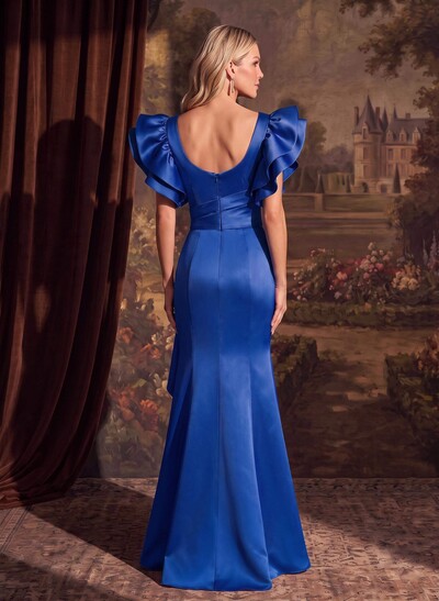 Trumpet/Mermaid V-Neck Satin Mother Of The Bride Dresses With Cascading Ruffles