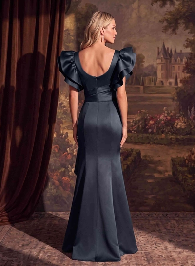 Trumpet/Mermaid V-Neck Satin Mother Of The Bride Dresses With Cascading Ruffles