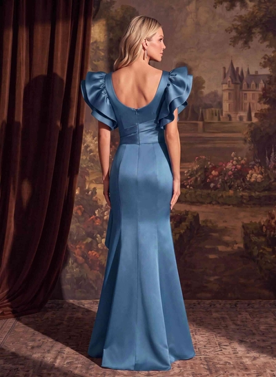 Trumpet/Mermaid V-Neck Satin Mother Of The Bride Dresses With Cascading Ruffles