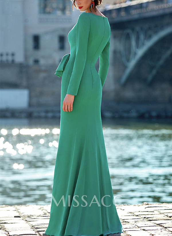 Sheath/Column Scoop Neck Long Sleeves Stretch Chiffon Mother Of The Bride Dresses