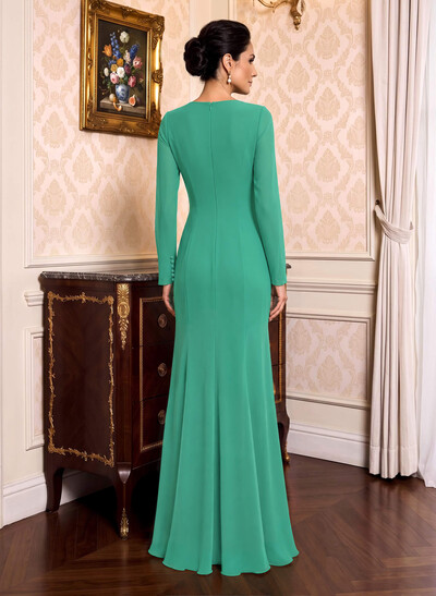 Sheath/Column Scoop Neck Long Sleeves Stretch Chiffon Mother Of The Bride Dresses