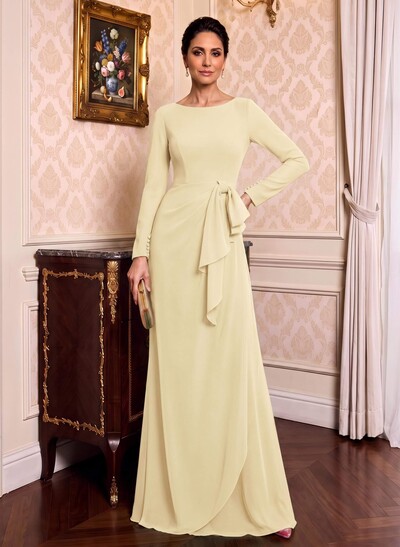 Sheath/Column Scoop Neck Long Sleeves Stretch Chiffon Mother Of The Bride Dresses