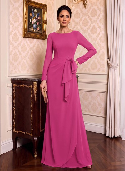 Sheath/Column Scoop Neck Long Sleeves Stretch Chiffon Mother Of The Bride Dresses