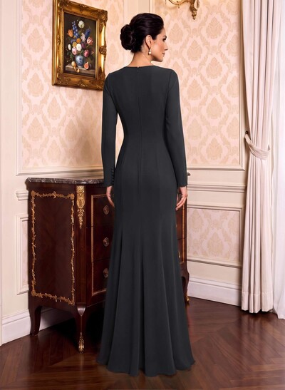 Sheath/Column Scoop Neck Long Sleeves Stretch Chiffon Mother Of The Bride Dresses
