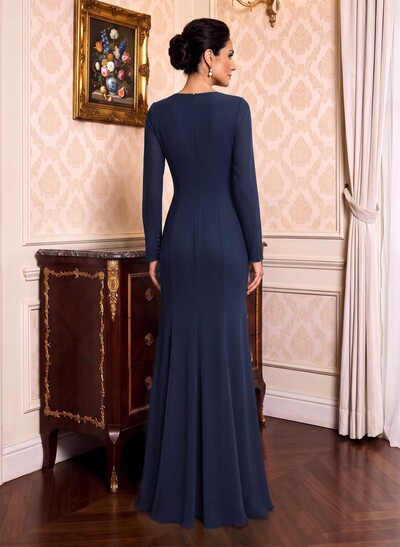 Sheath/Column Scoop Neck Long Sleeves Stretch Chiffon Mother Of The Bride Dresses