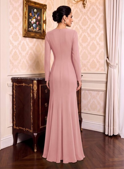 Sheath/Column Scoop Neck Long Sleeves Stretch Chiffon Mother Of The Bride Dresses