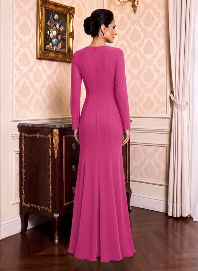 Sheath/Column Scoop Neck Long Sleeves Stretch Chiffon Mother Of The Bride Dresses