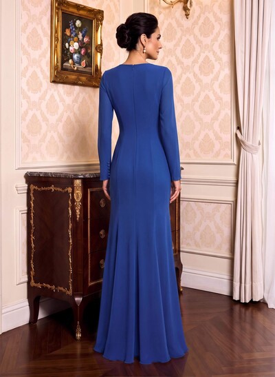 Sheath/Column Scoop Neck Long Sleeves Stretch Chiffon Mother Of The Bride Dresses