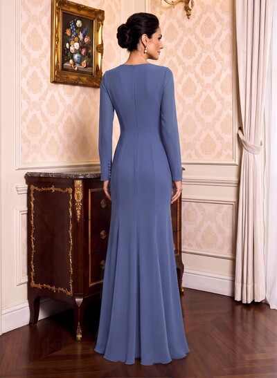 Sheath/Column Scoop Neck Long Sleeves Stretch Chiffon Mother Of The Bride Dresses