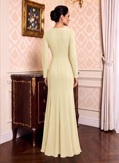 Sheath/Column Scoop Neck Long Sleeves Stretch Chiffon Mother Of The Bride Dresses