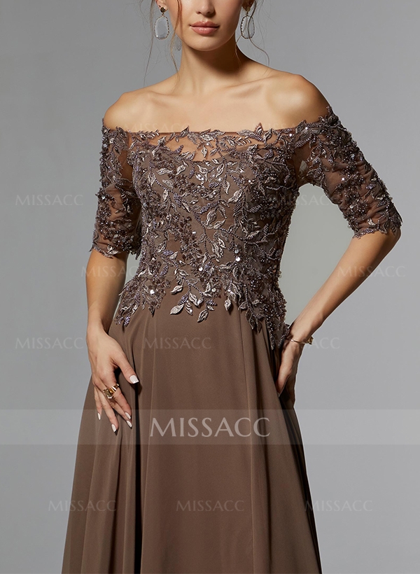 A-Line Off-The-Shoulder 1/2 Sleeves Mother Of The Bride Dresses With Split Front