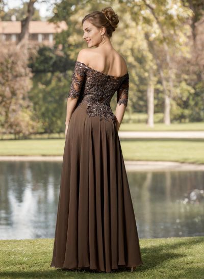 A-Line Off-The-Shoulder 1/2 Sleeves Mother Of The Bride Dresses With Split Front