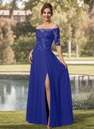 A-Line Off-The-Shoulder 1/2 Sleeves Mother Of The Bride Dresses With Split Front