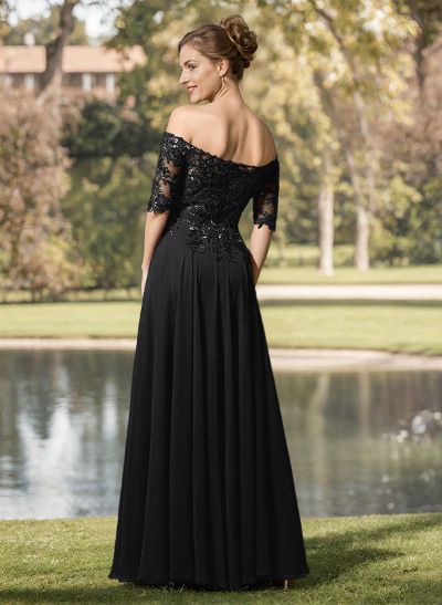 A-Line Off-The-Shoulder 1/2 Sleeves Mother Of The Bride Dresses With Split Front