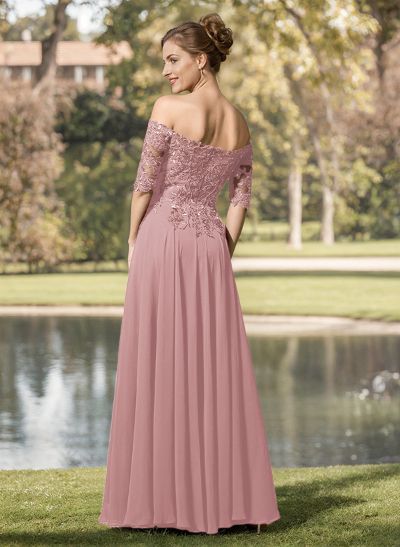 A-Line Off-The-Shoulder 1/2 Sleeves Mother Of The Bride Dresses With Split Front