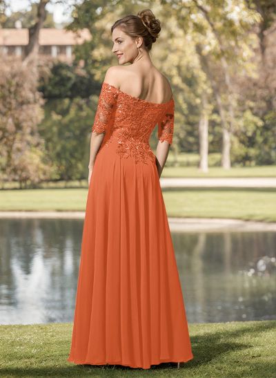 A-Line Off-The-Shoulder 1/2 Sleeves Mother Of The Bride Dresses With Split Front