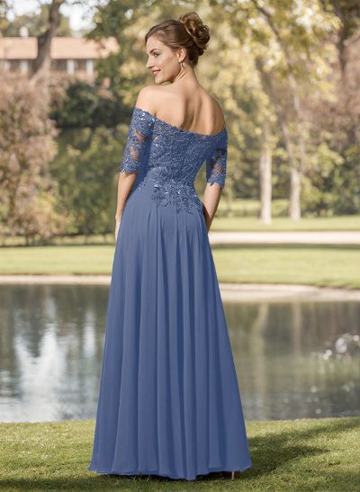 A-Line Off-The-Shoulder 1/2 Sleeves Mother Of The Bride Dresses With Split Front