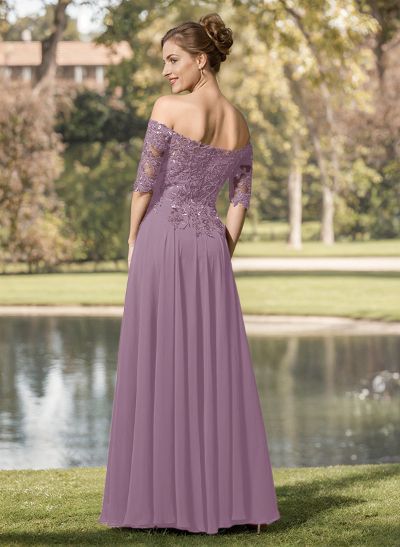 A-Line Off-The-Shoulder 1/2 Sleeves Mother Of The Bride Dresses With Split Front