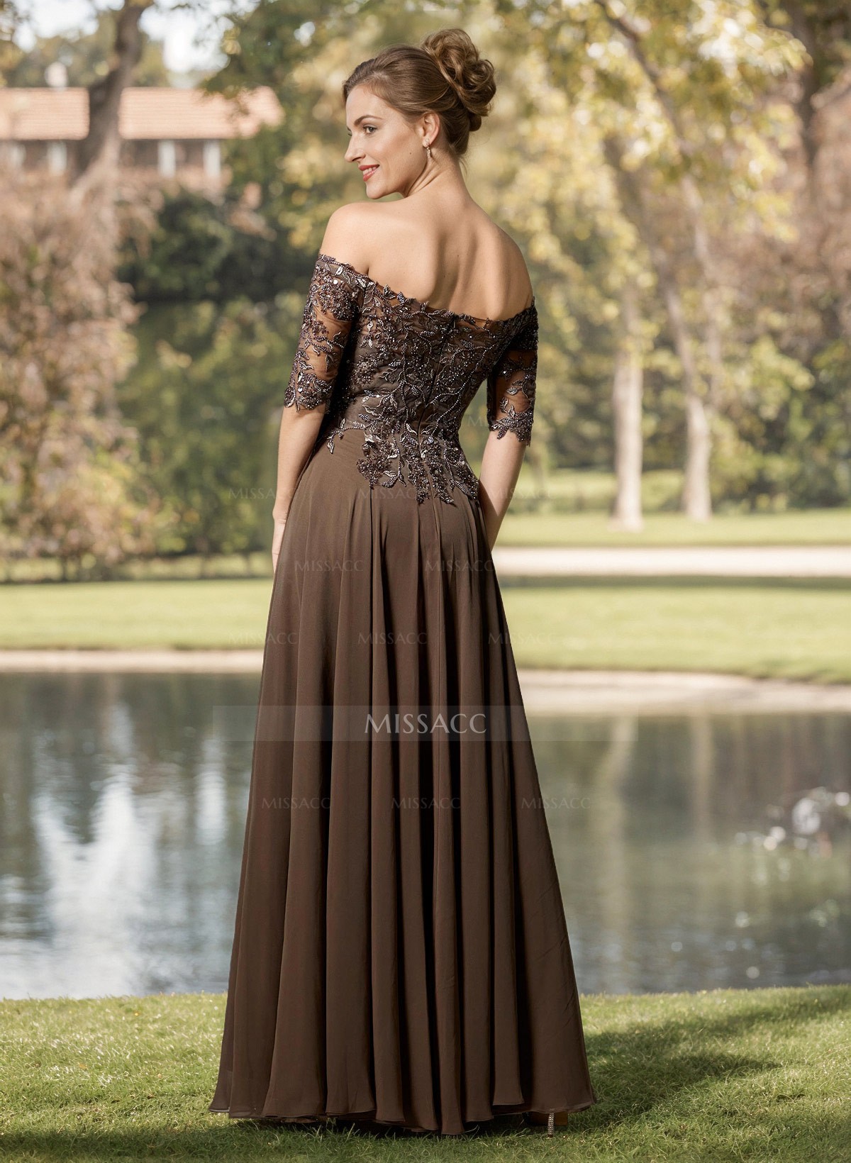 A-Line Off-The-Shoulder 1/2 Sleeves Mother Of The Bride Dresses With Split Front