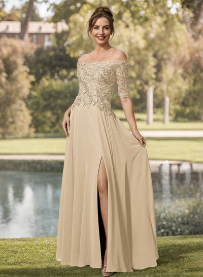 A-Line Off-The-Shoulder 1/2 Sleeves Mother Of The Bride Dresses With Split Front